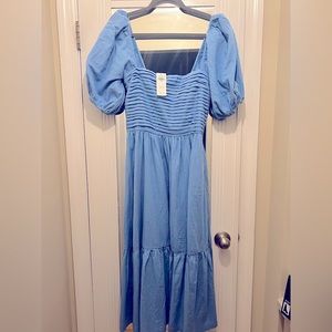 Abercrombie Linen-Blend Puff Sleeve Midi Dress